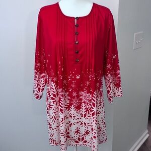 Snowflake Pattern Red and White Tunic Size L